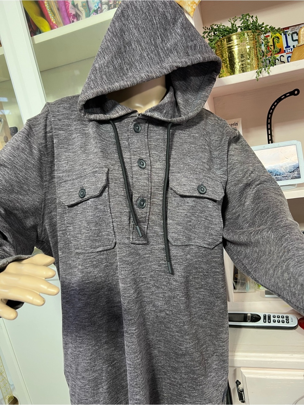 Men's Hooded Zip-Up Knit Sweater in Heather Gray